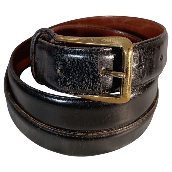 Coach Belt Mens 42 Polished Cowhide Solid Brass Buckle Black 3931 - Picture 1 of 7